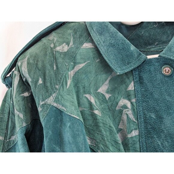 Paris Sport Club Womens Suede Turquoise Bomber Jacket Vtg Size Large Leaf Motif - Picture 5 of 16